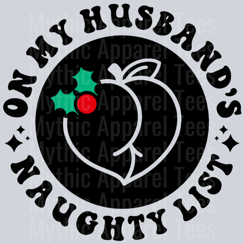On My Husbands Naughty List Pocket Design Christmas Wavy Retro Funny Designs