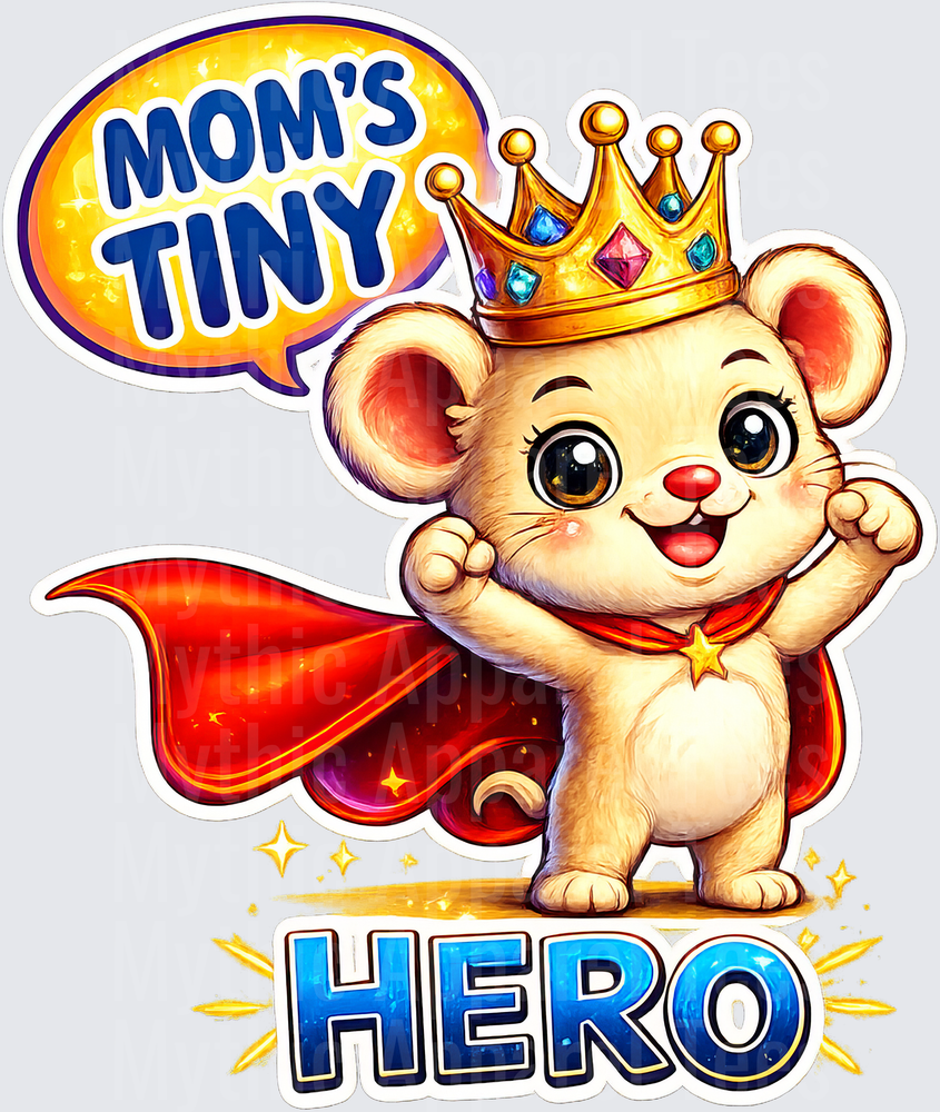 Mom's Tiny Hero Cute Baby Mouse Superhero Cape Gold Crown Star Badge