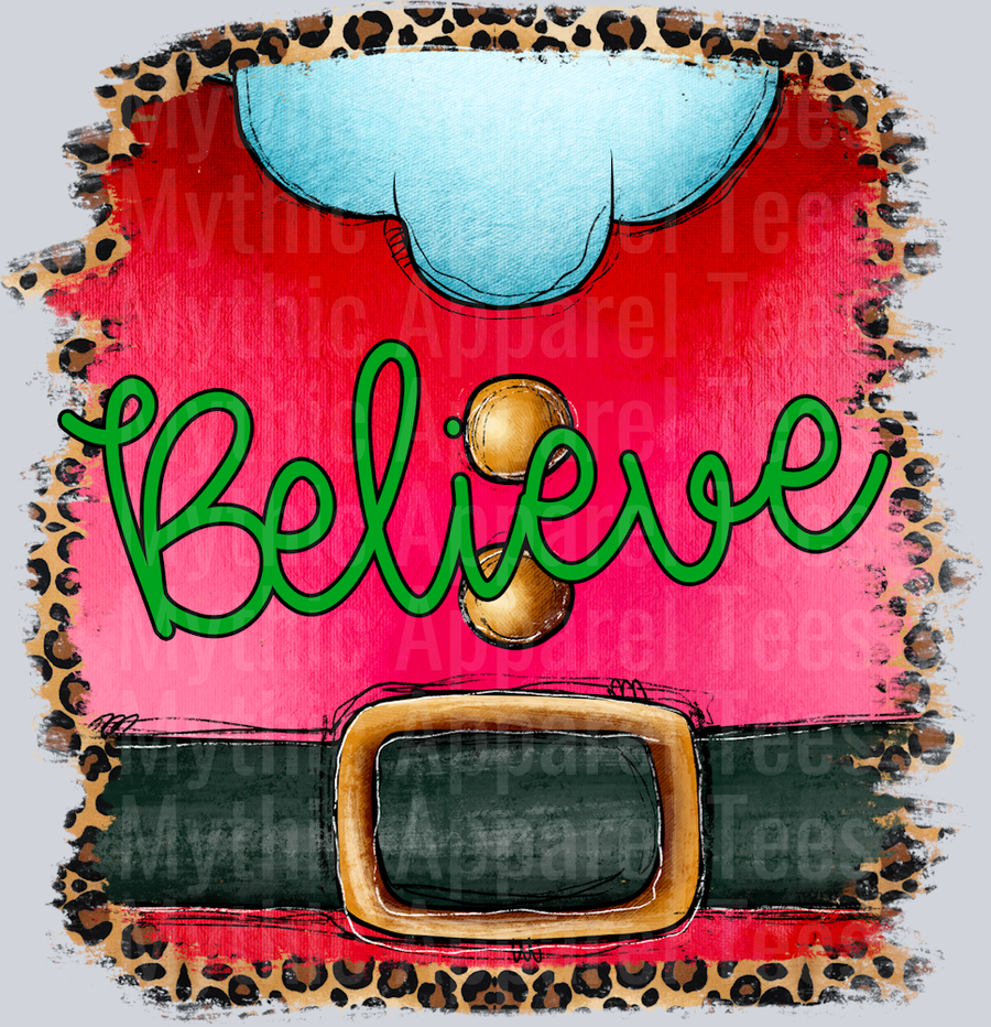 Believe Santa Coat Leopard Edges