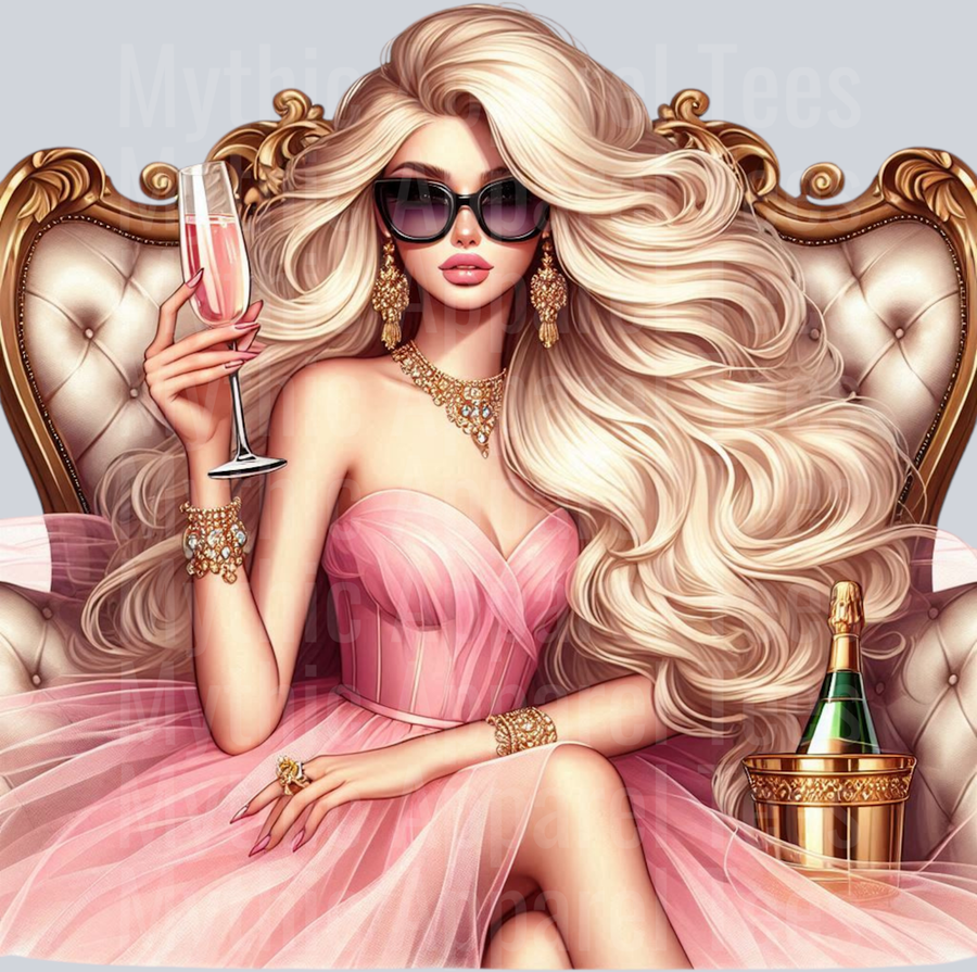 7 Glam Champagne Drinking Girl DTF Glam Transfers