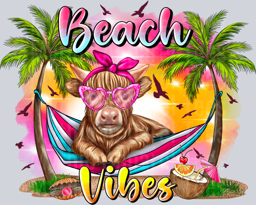 Beach Vibes Summer Highland Cow