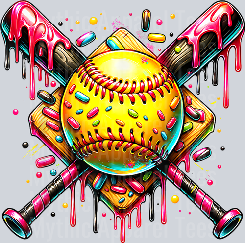 Softball Bat Ice Cream Dripping With Sprinkles DTF Baseball Transfers