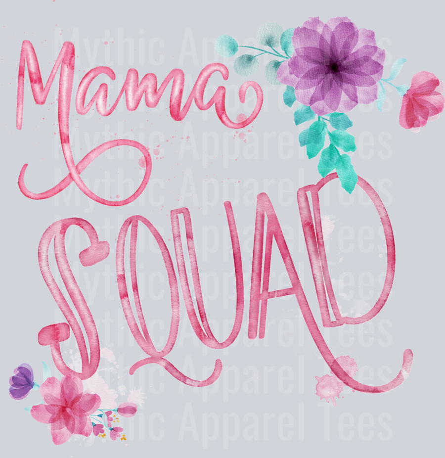 mama squad pink with purple and green flowers DTF MOM Transfers