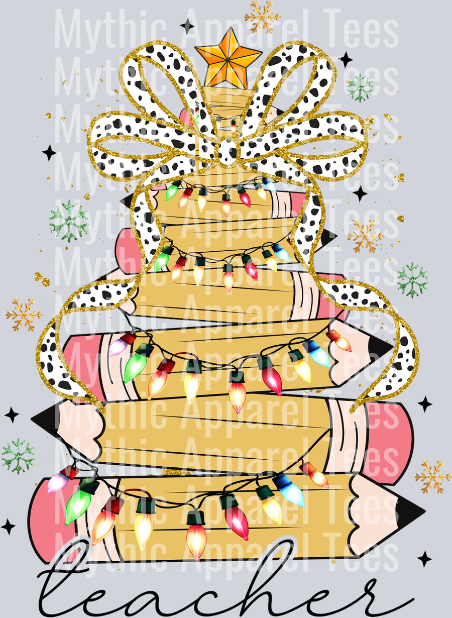 Teacher Christmas Pencil and Lights - Christmas DTF Transfer