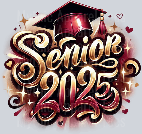 0041 Senior 2025 Airbrushed Maroon and Gold DTF 2025 Senior Graduation Transfers