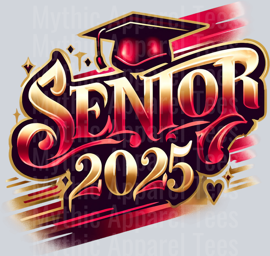 0019 Senior 2025 Airbrushed Maroon and Gold DTF 2025 Senior Graduation Transfers