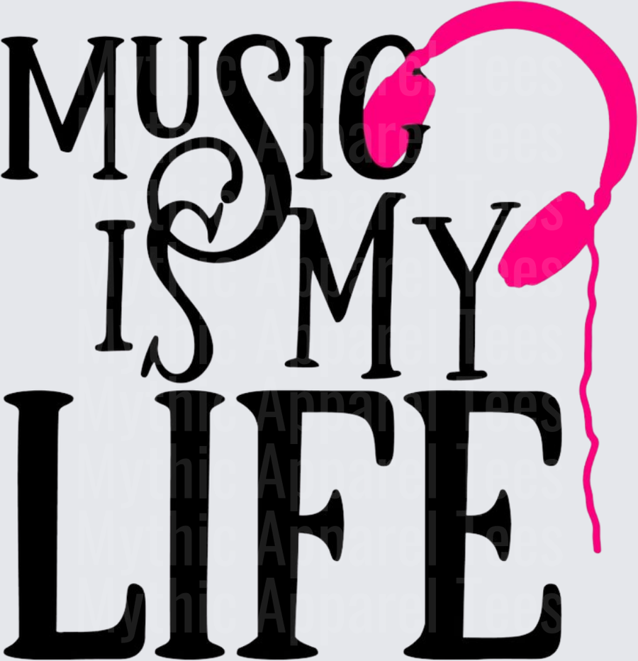 Music Is My Life Bold Text with Hot Pink Headphones