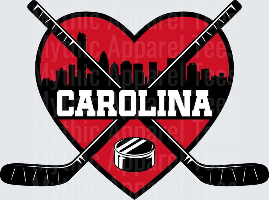 NHL Teams Carolina Hurricanes Heart Crossed Sticks City Skyline