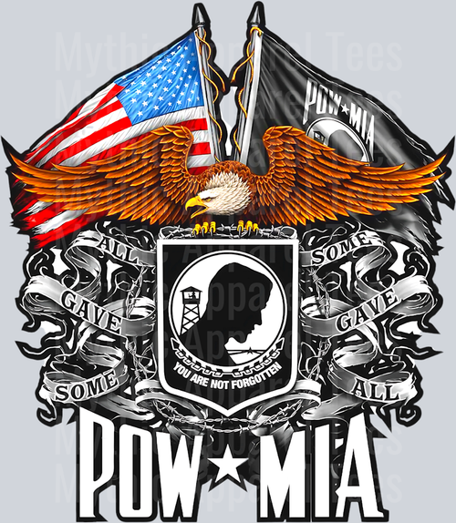 POW MIA Amazing full color design with Eagle and flags on top DTF Memorial Day Transfers