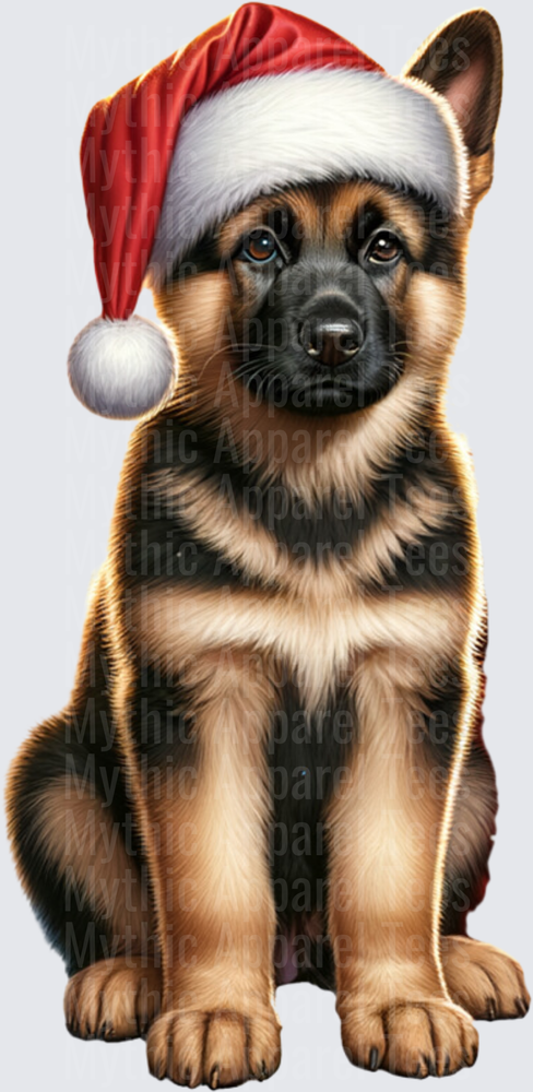 Adorable German Shepherd Puppy Wearing Santa Hat Christmas Holiday