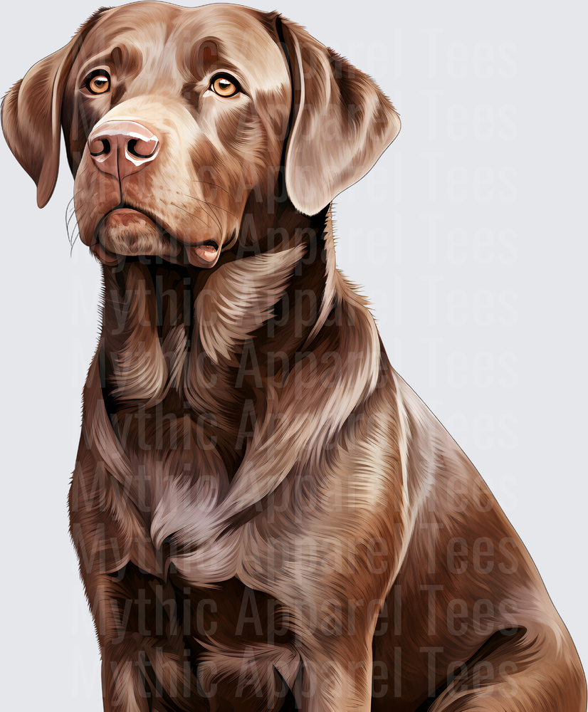 Realistic Chocolate Labrador Retriever Sitting Portrait with Amber Eyes