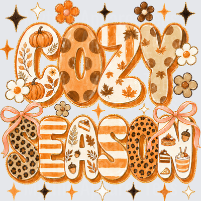 Fall Designs Cozy Season Pumpkin Leopard Stripe Polka Dot Boho Floral Autumn Leaves Acorn Pumpkin Pie Latte Mixed Pattern Bold Letter Art