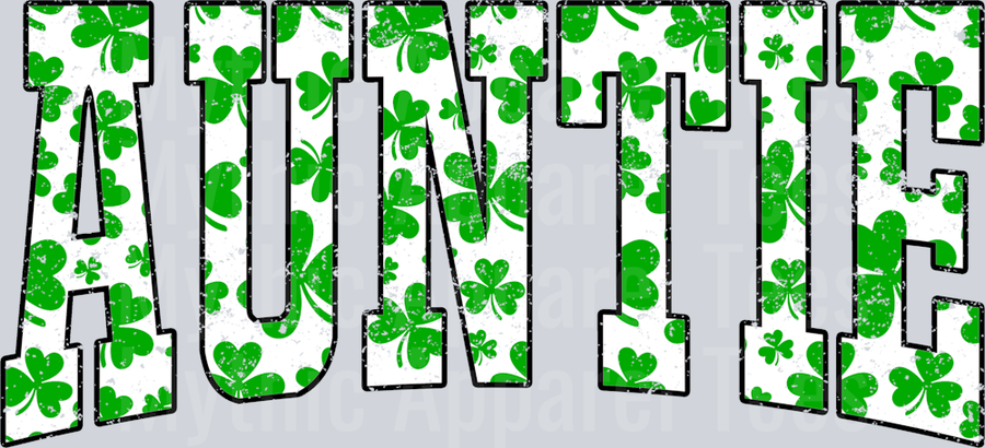 Green Shamrock Auntie St Patrick's Day College Font Floral and shamrock pattern