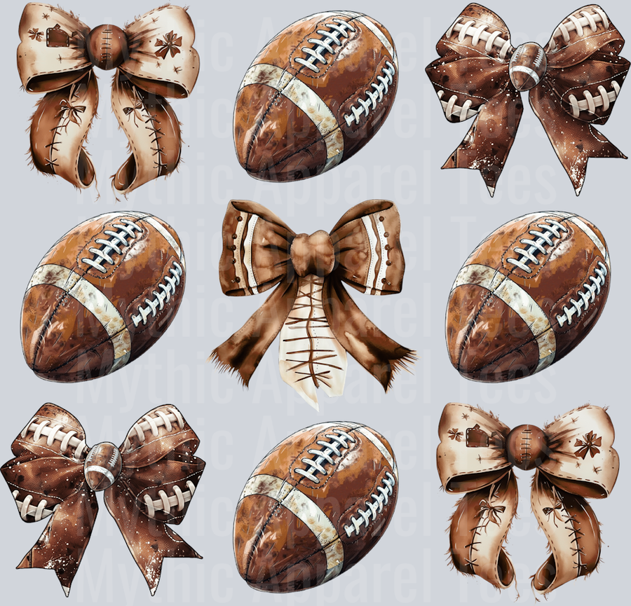 Coquette Football bows and footballs alternating DTF Football Transfers