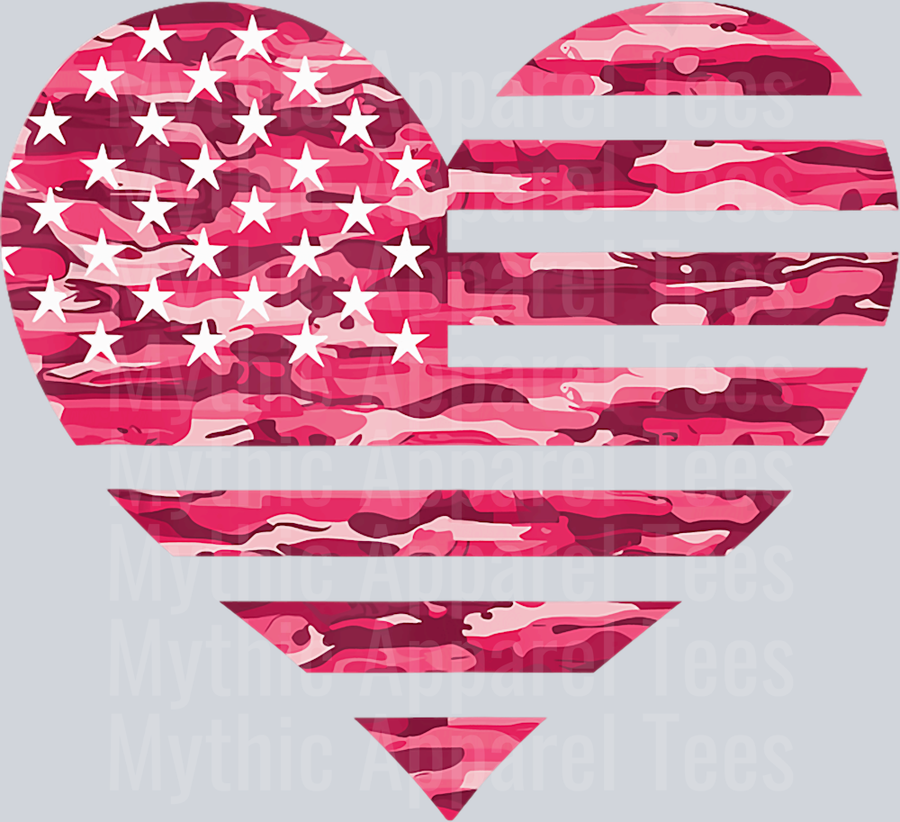 Pink Painted camo flag with white stars in the shape of a heart DTF Patriotic Transfers