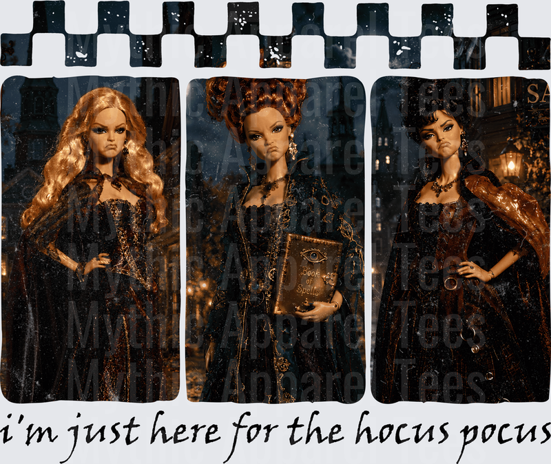 Hocus Pocus Sanderson Sisters Doll Style Trio with Book of Spells I'm Just Here For The Hocus Pocus