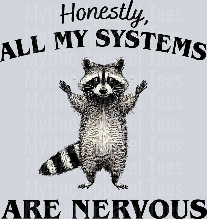 Honestly all my systems are nervous funny racoon design DTF Racoon Transfers