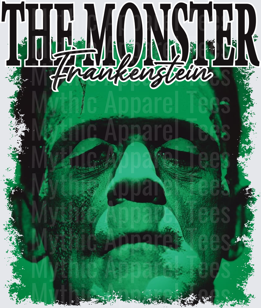 The Monster Frankenstein Classic Horror Green Face Close-Up Grunge Graphic
