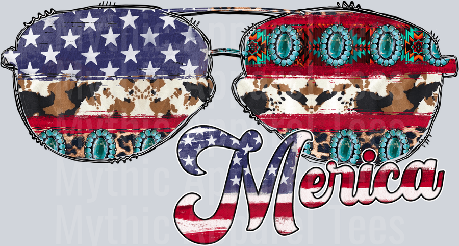 Merica Sun glasses and flag 4th of July DTF Patriotic Transfers