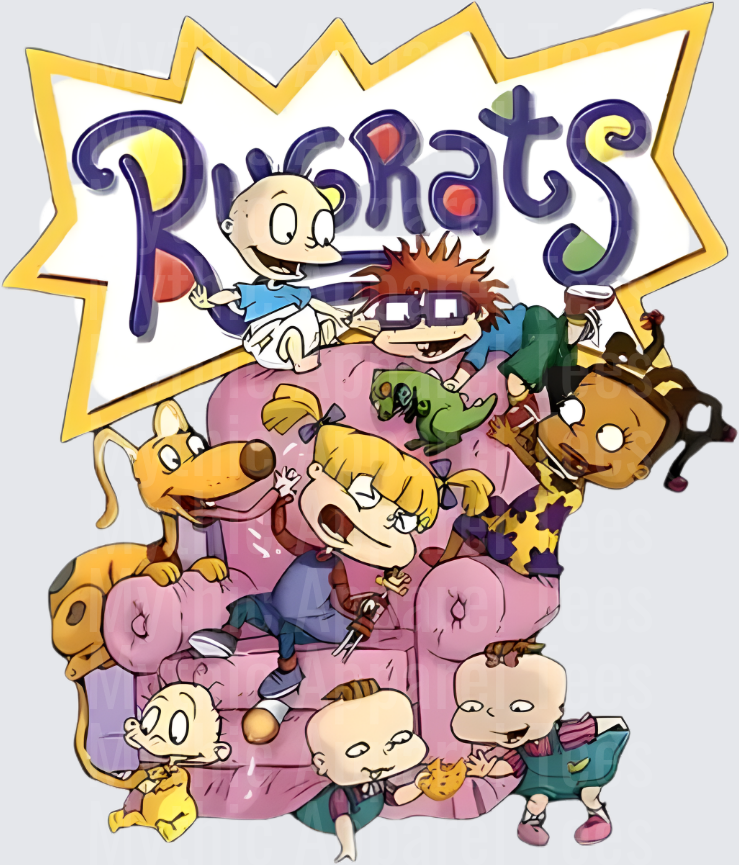 Rug Rats Full Cast on Pink Couch with Logo Group Scene