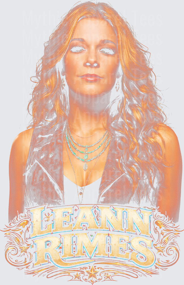 LeAnn Rimes Portrait Halftone Vintage Scrollwork Country Music Fan Art Graphic