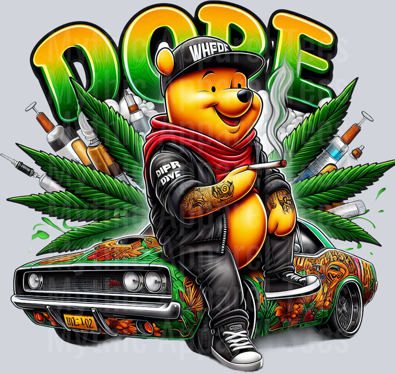 Winnie the pooh pot plant Smoking Pop Culture DTF Weed Transfers