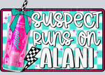 Suspect Runs On Alani, Beverage Transfers, Alani Pink Can, Fun Design, Pink Theme, Checkered Pattern, DTF Transfer