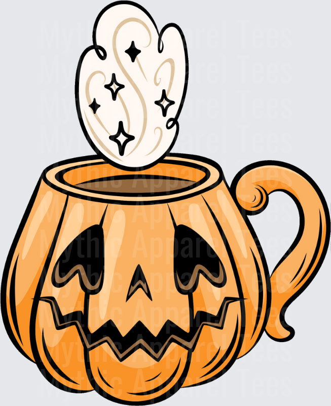 Jack-O-Lantern Pumpkin Coffee Mug with Ghost Steam Rising Sparkles Halloween