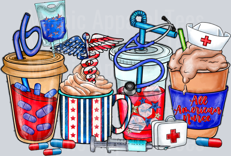 All American Nurse kopyası coffee DTF Patriotic Transfers