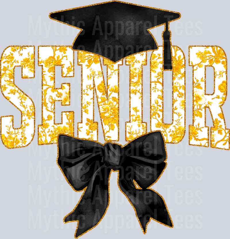 Yellow Senior Hat College Font Floral Senior Graduation Design
