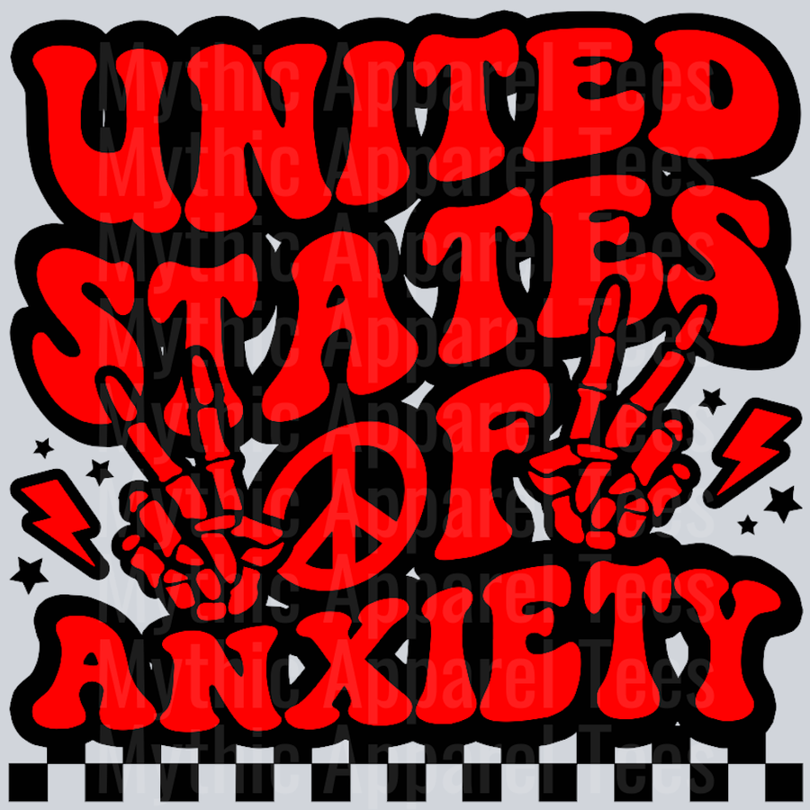United States Of Anxiety Wavey Retro Style Funny Shirt Design