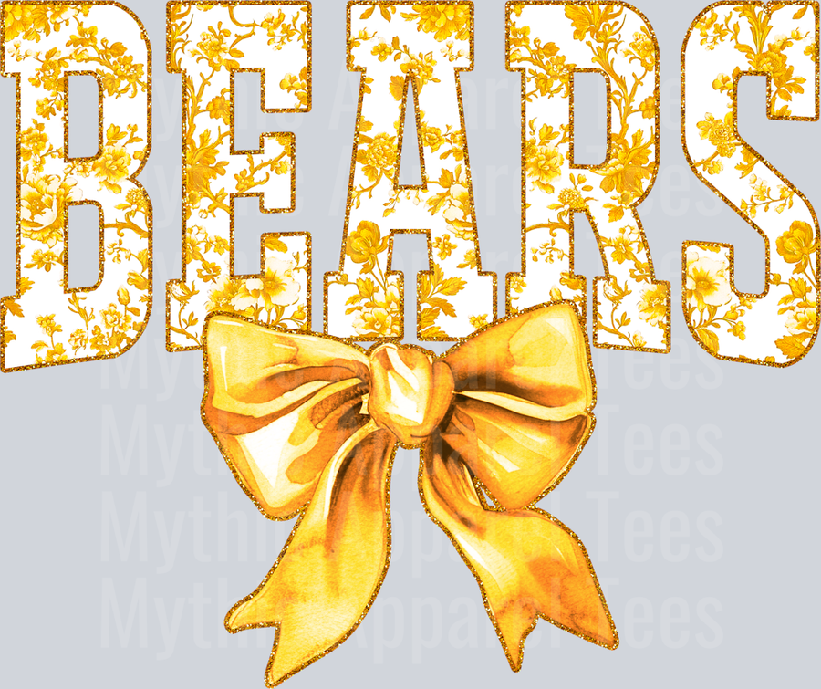 Yellow Bears College Font Floral Pattern School Spirit & Sports