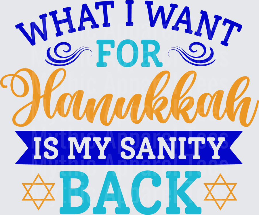 What I Want For Hanukkah Is My Sanity Back Funny Jewish Holiday Stars of David Blue Gold Typography