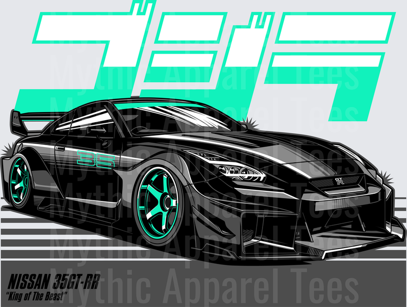 Drifting and Muscle Cars Nissan GT-R R35 Godzilla King of the Beast Teal Black JDM