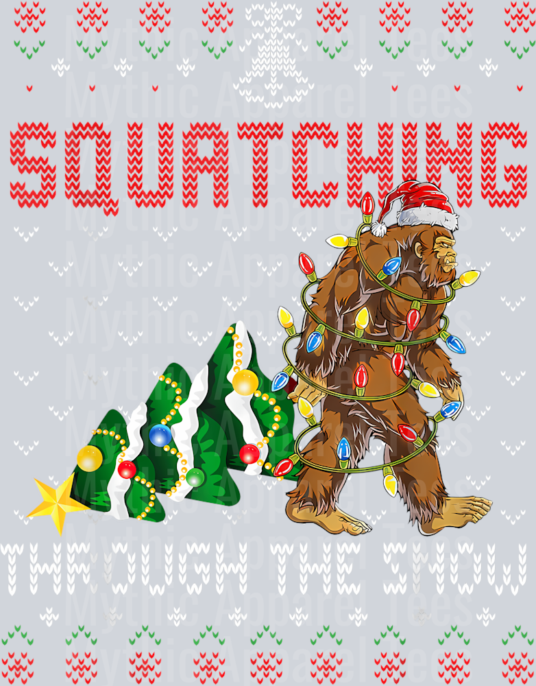 20 Funny Sasquatch Christmas Squatching Bigfoot Xmas Tree Ugly T-Shirt