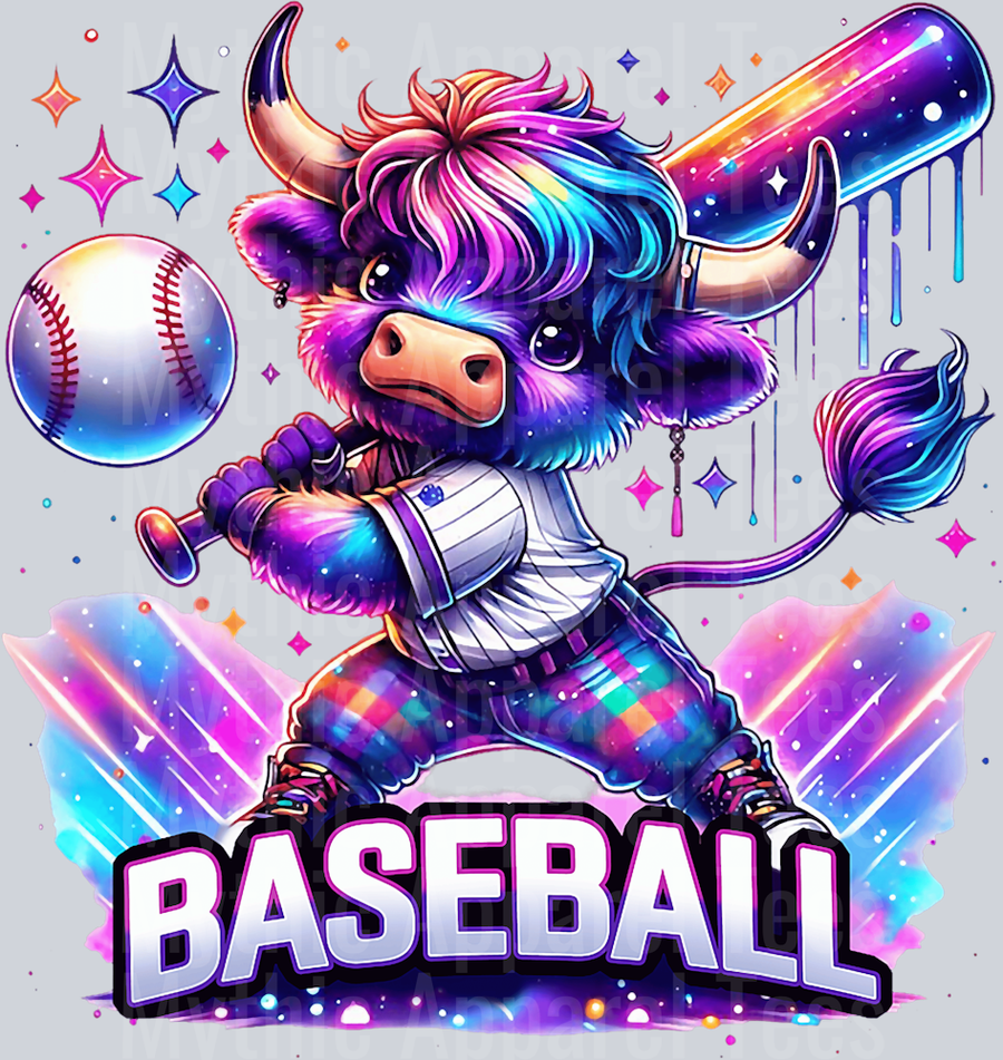 Baseball Highland Cow sport cow DTF Highland Cow Transfers