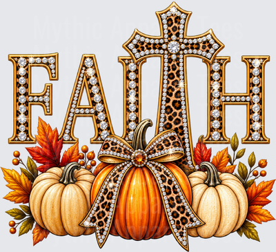 Fall Faith Leopard Print Diamond Cross Pumpkin Harvest Arrangement with Autumn Leaves and Berries