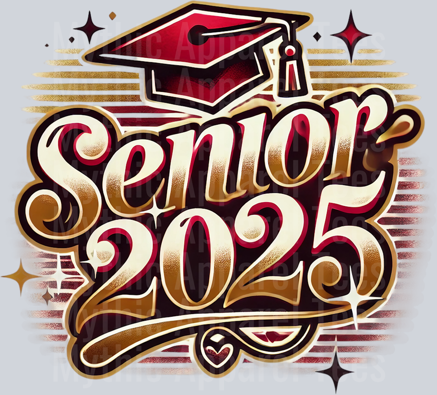 0044 Senior 2025 Airbrushed Maroon and Gold DTF 2025 Senior Graduation Transfers
