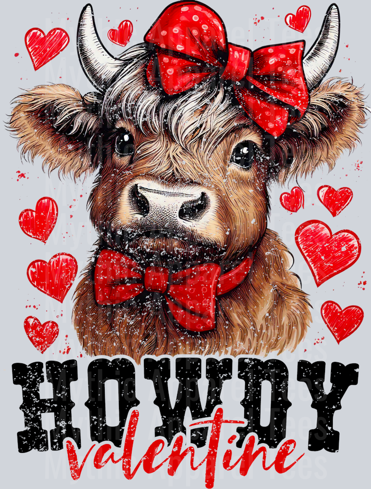 Howdy Valentine Highland Cow Red Bow Style Combo Valentines Day Design