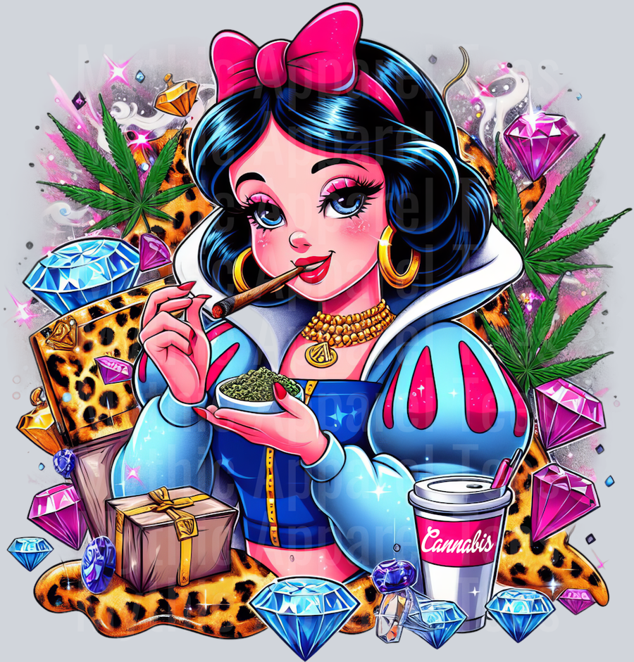 Snow White Weed Plant Cheeta Print Jewels Smoking Weed DTF Weed Transfers