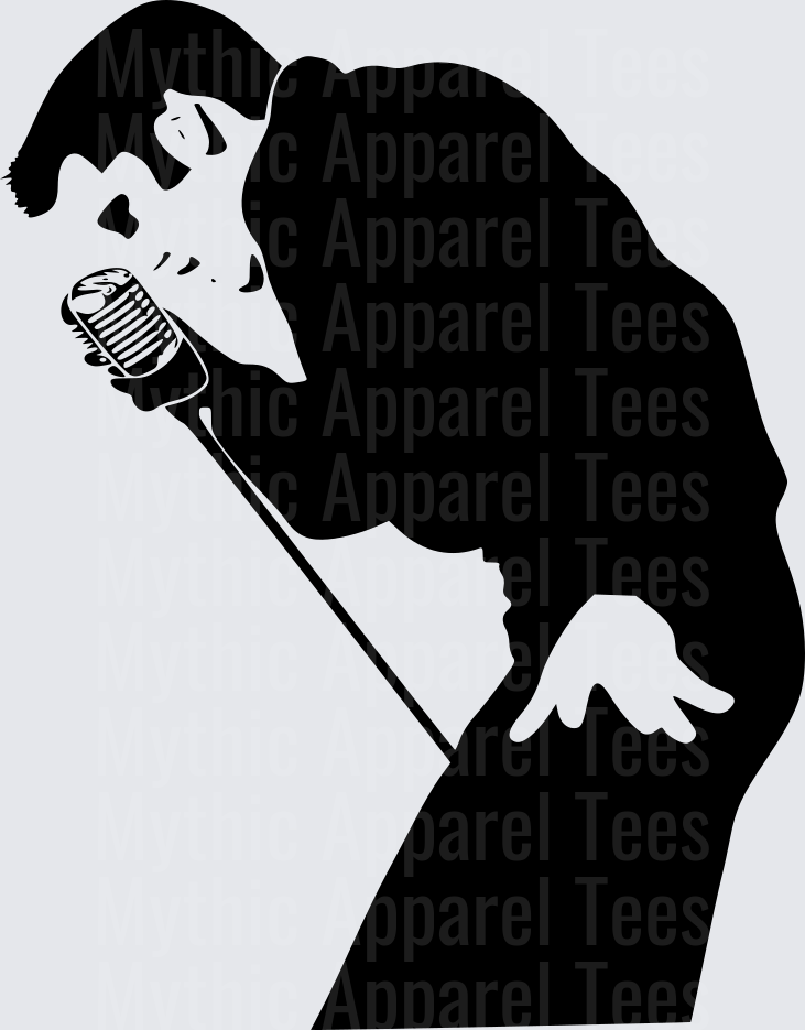Elvis Presley Silhouette Leaning Into Vintage Microphone Rock And Roll Icon Black And White