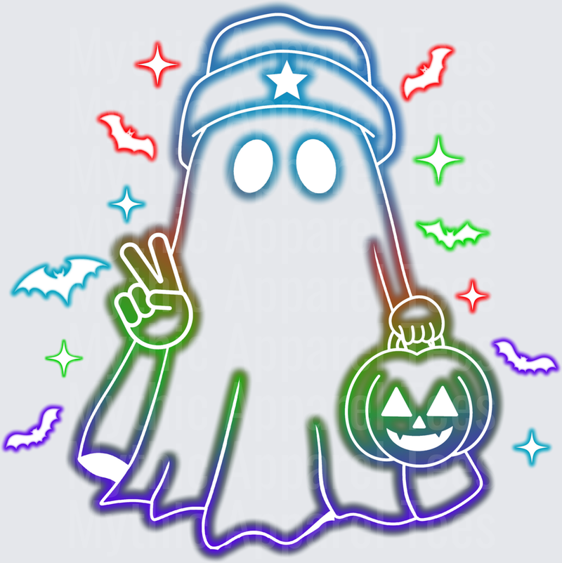 Halloween Neon Rainbow Ghost Peace Sign Pumpkin Bucket Bats