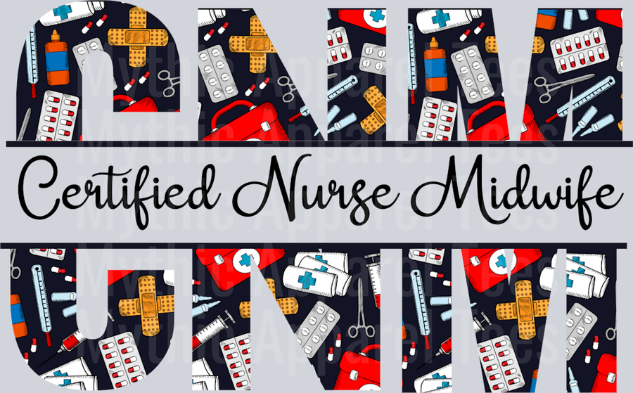 Certified Nurse Midwife CNM Red White Black Colors DTF Nurse Transfers