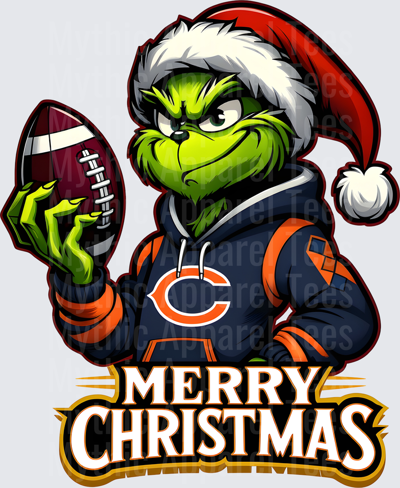 Grinch Santa Hat Chicago Bears Hoodie Football Merry Christmas