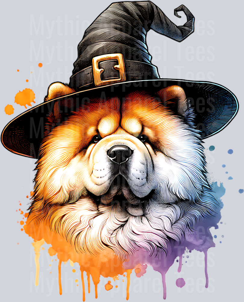CHOW CHOW DOG WEARING WITCHES HAT