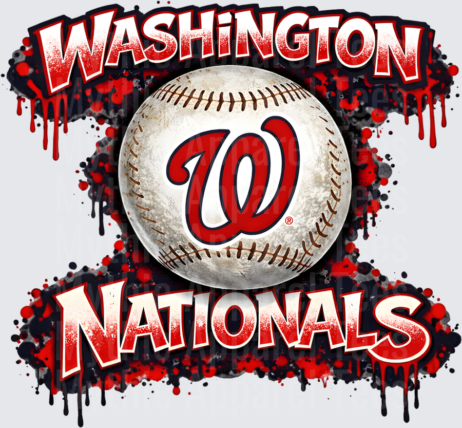 MLB Transfers Washington Nationals Baseball with Grunge Paint Splatter Background