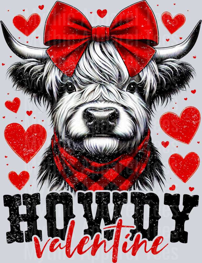 Howdy Valentine Highland Cow with Red bow Style Combo Valentines Day Design