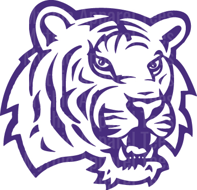 Purple and White Fierce Tiger Head Mascot LSU Spirit Design