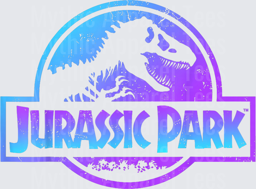 Jurassic Park Classic Logo T-Rex Silhouette Blue Purple Gradient Distressed