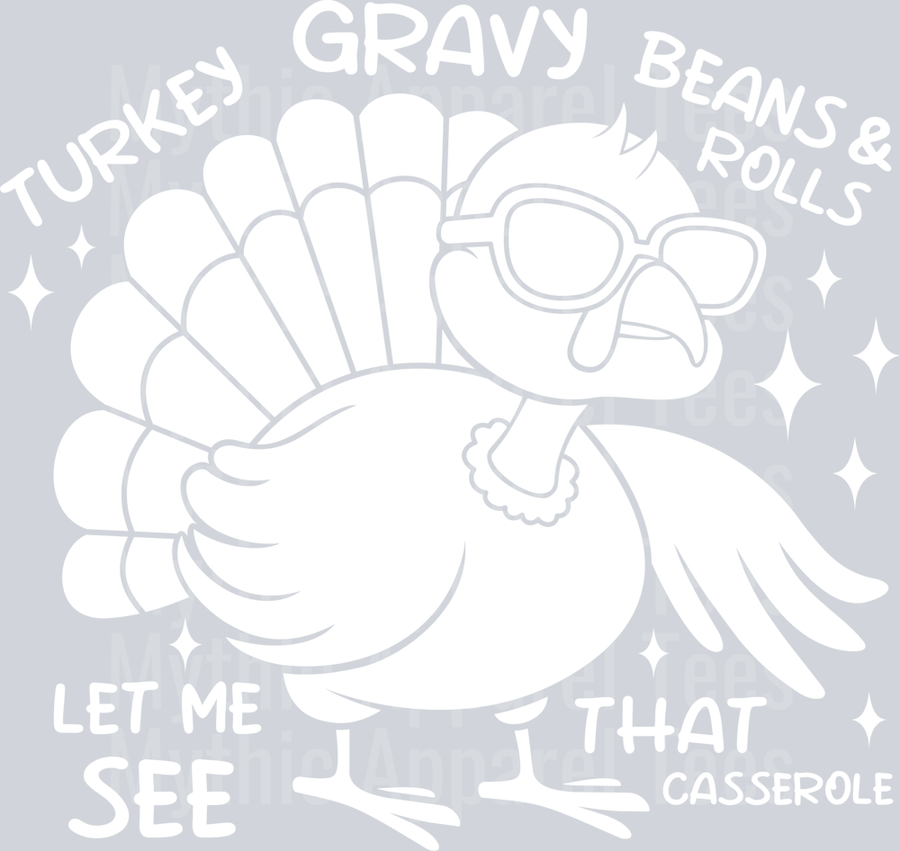 Turkey Gravy Beans And Rolls Let Me See That Casserole 3 DTF Thanksgiving Transfers